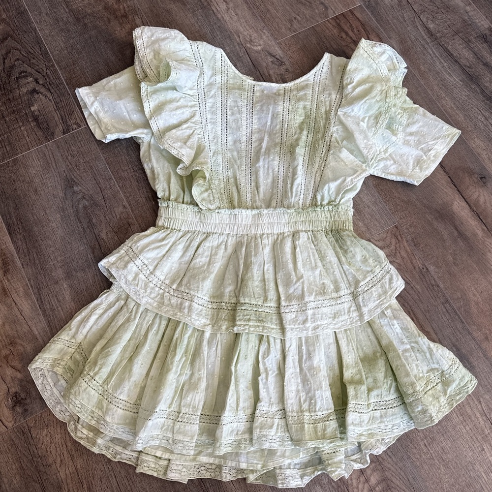 LoveShackFancy Green Flutter Sleeve Mini Dress - Picture 3 of 4